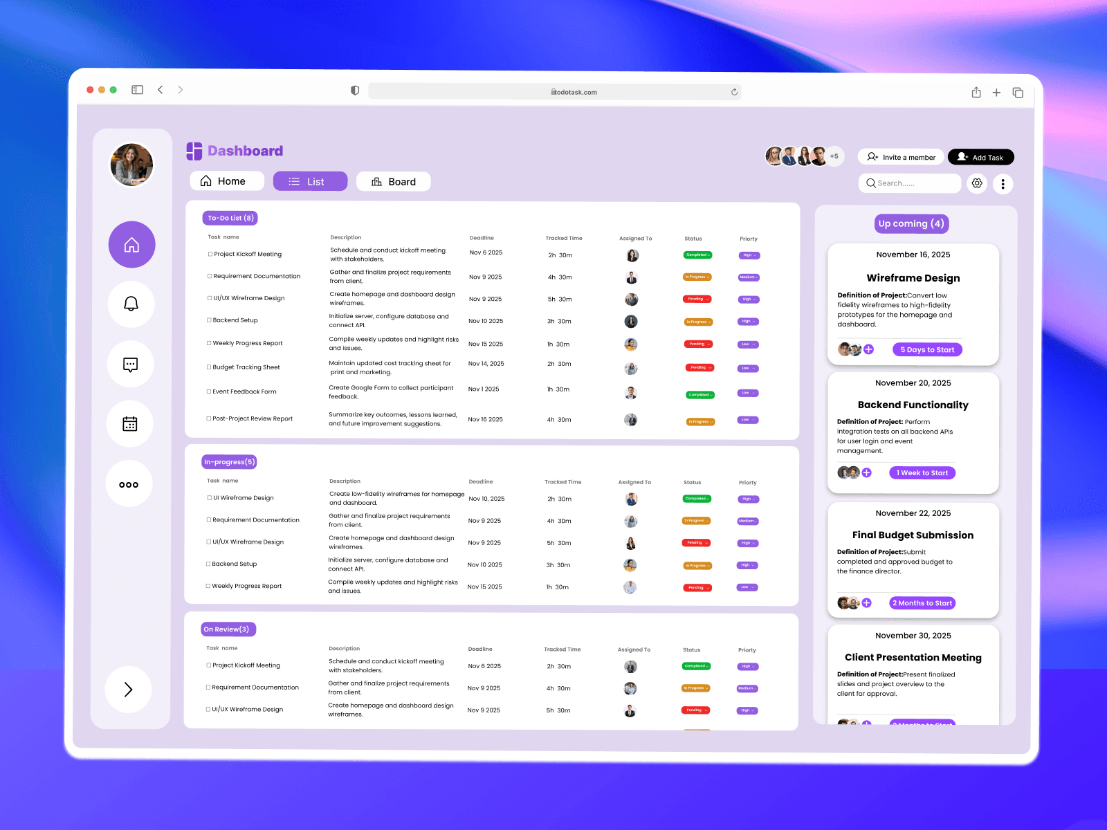 Task-Based To-Do Dashboard UI